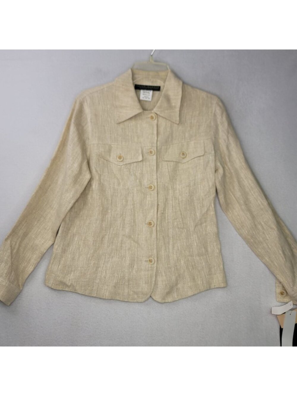 Vintage Harvé Benard Linen Button-Up Shirt-Jacket 6 Beige Coastal Layers Casual